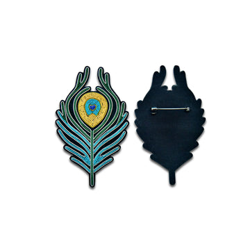 Handgestickte Große brosche Peacock Feather, Embroidered Brooch, Broche brodée