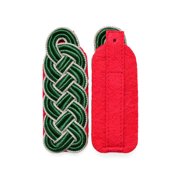 Schultergeflecht / Meistergeflecht grün Soutache mit silber Kordel rotem Filz