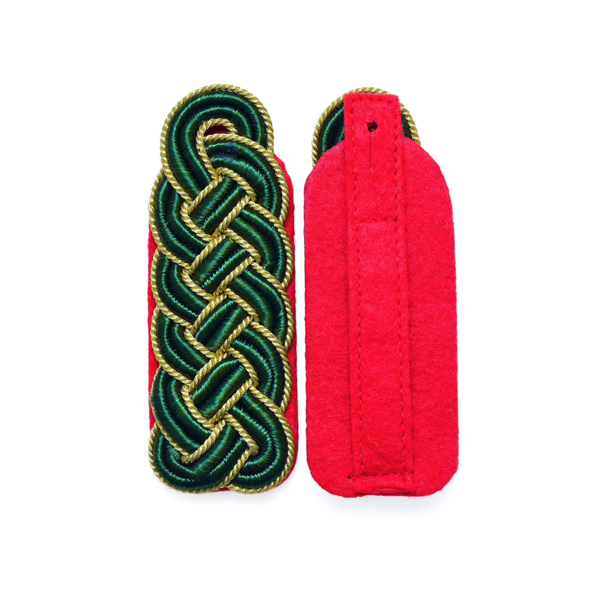 Schultergeflecht / Meistergeflecht grün Soutache mit gold Kordel rotem Filz