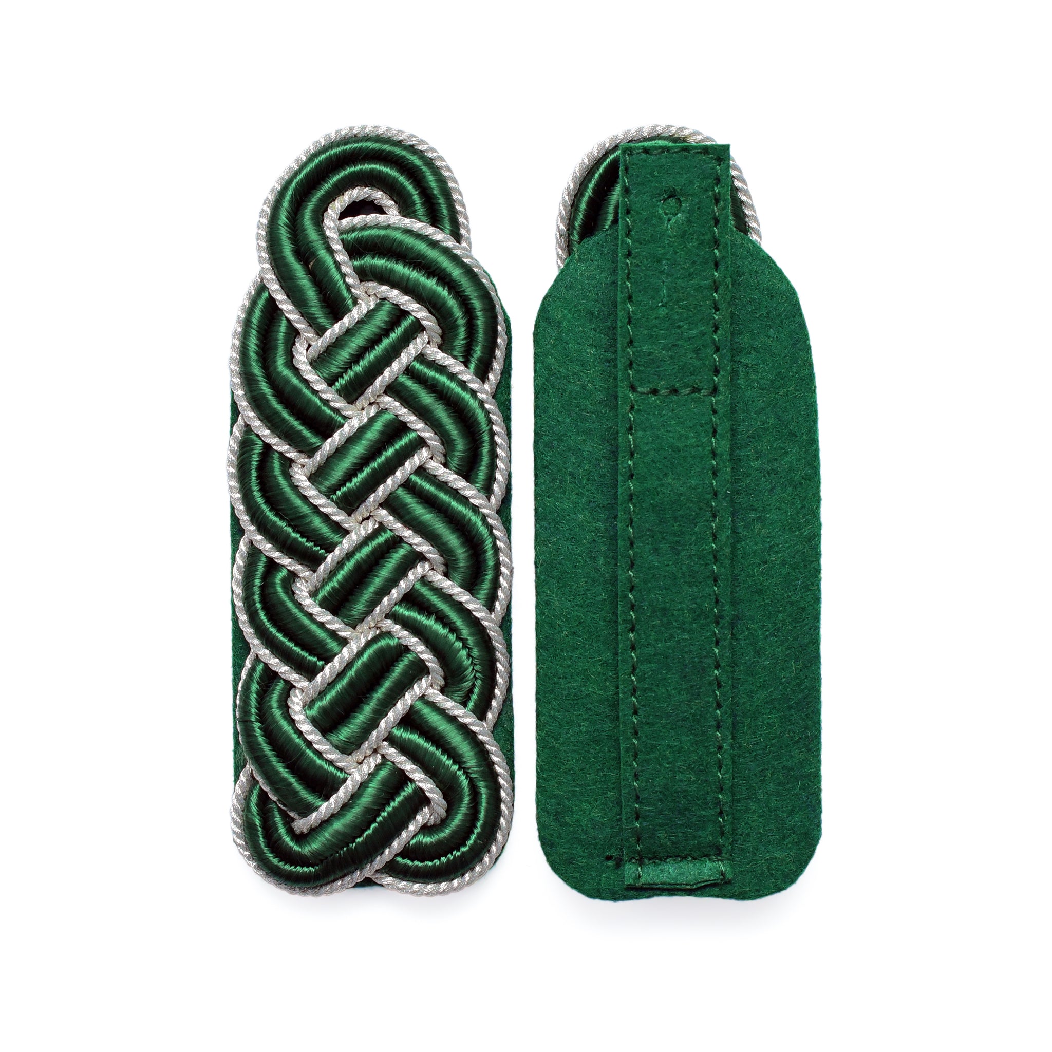 Schultergeflecht / Meistergeflecht grün Soutache mit silber Kordel grünem Filz