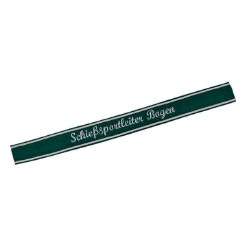 Verein Ärmelband / Ärmelstreifen " Schießsportleiter Bogen " auf dunkelgrünem Filz