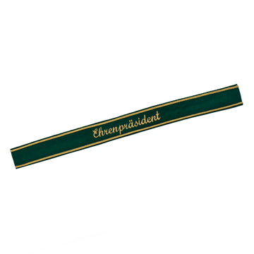 Verein Ärmelband / Ärmelstreifen " Ehrenpräsident " in gold auf dunkelgrünem Filz