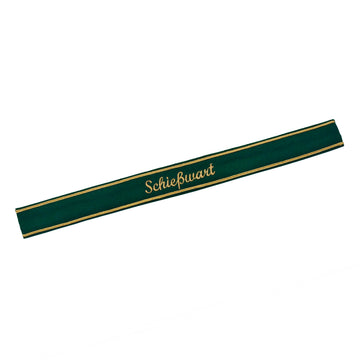 Verein Ärmelband / Ärmelstreifen " Schießwart " in gold auf dunkelgrünem Filz