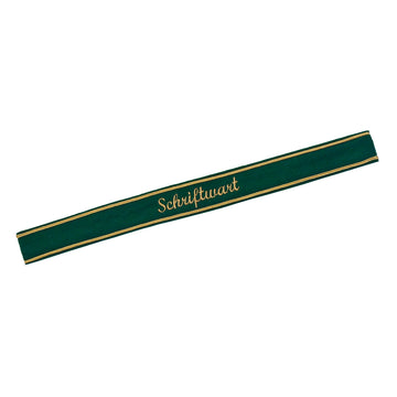 Verein Ärmelband / Ärmelstreifen " Schriftwart " in gold auf dunkelgrünem Filz