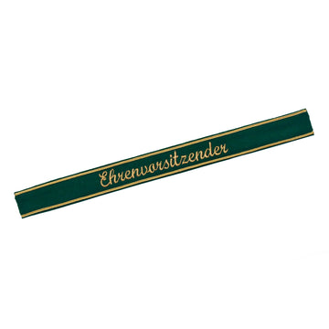 Verein Ärmelband / Ärmelstreifen " Ehrenvorsitzender " in gold auf dunkelgrünem Filz