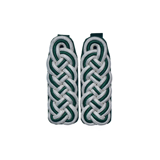 Schultergeflecht, Majorsgeflecht silber mit grün hochgestellter Soutache