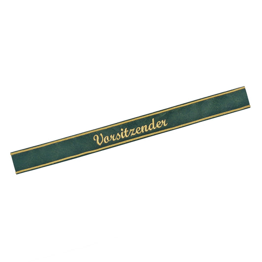 Verein Ärmelband / Ärmelstreifen " Vorsitzender " in gold oder silber auf dunkelgrünem Filz