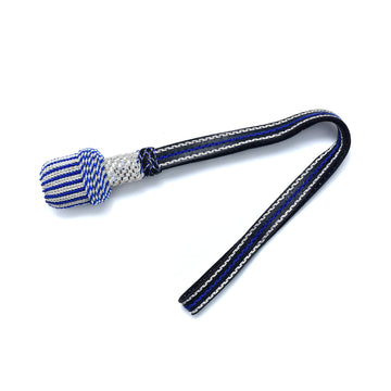 silber/blau Portepee mit Lederriemen Knot - ovale Quaste (grosse Ausführung)