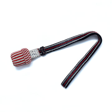silber/rot Portepee mit Lederriemen Knot - ovale Quaste (grosse Ausführung)