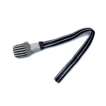 silber/schwarz Portepee mit Lederriemen Knot - ovale Quaste (grosse Ausführung)