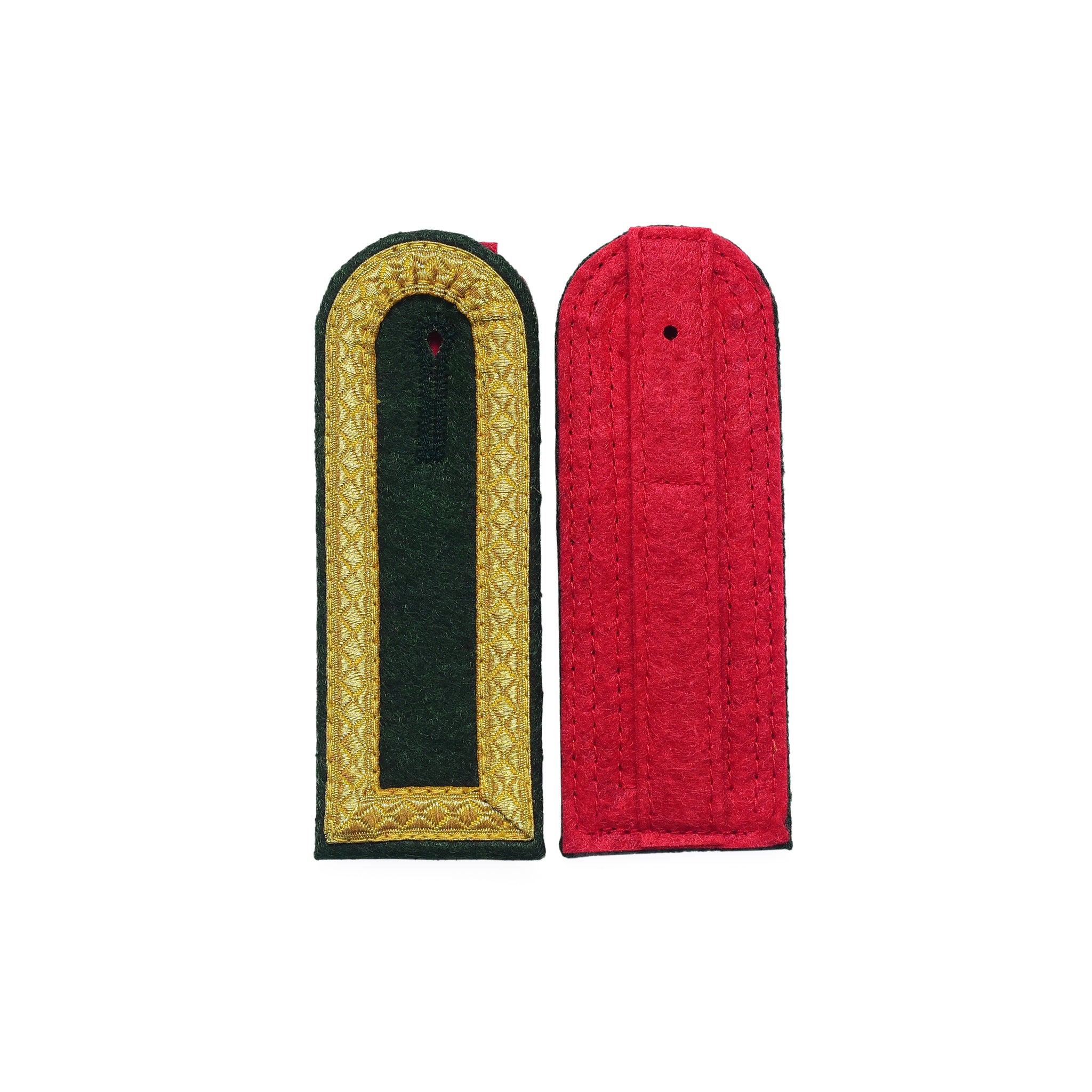 Verein Schulterklappen Rund Form für Feldwebel 4 Seiten Gold Tresse (Vorderseite: dunkelgrün / Rückseite: rot)