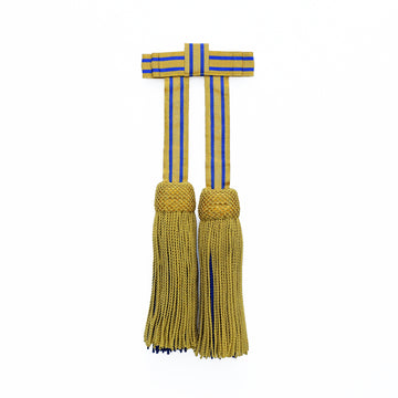 Schärpenquasten mit fester Schleife – gold/blau