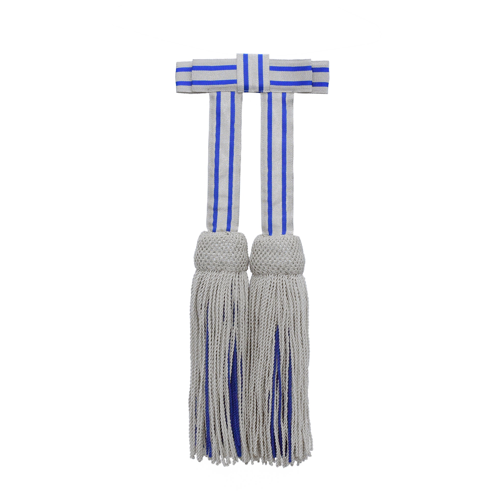 Schärpenquasten mit fester Schleife – silber/blau