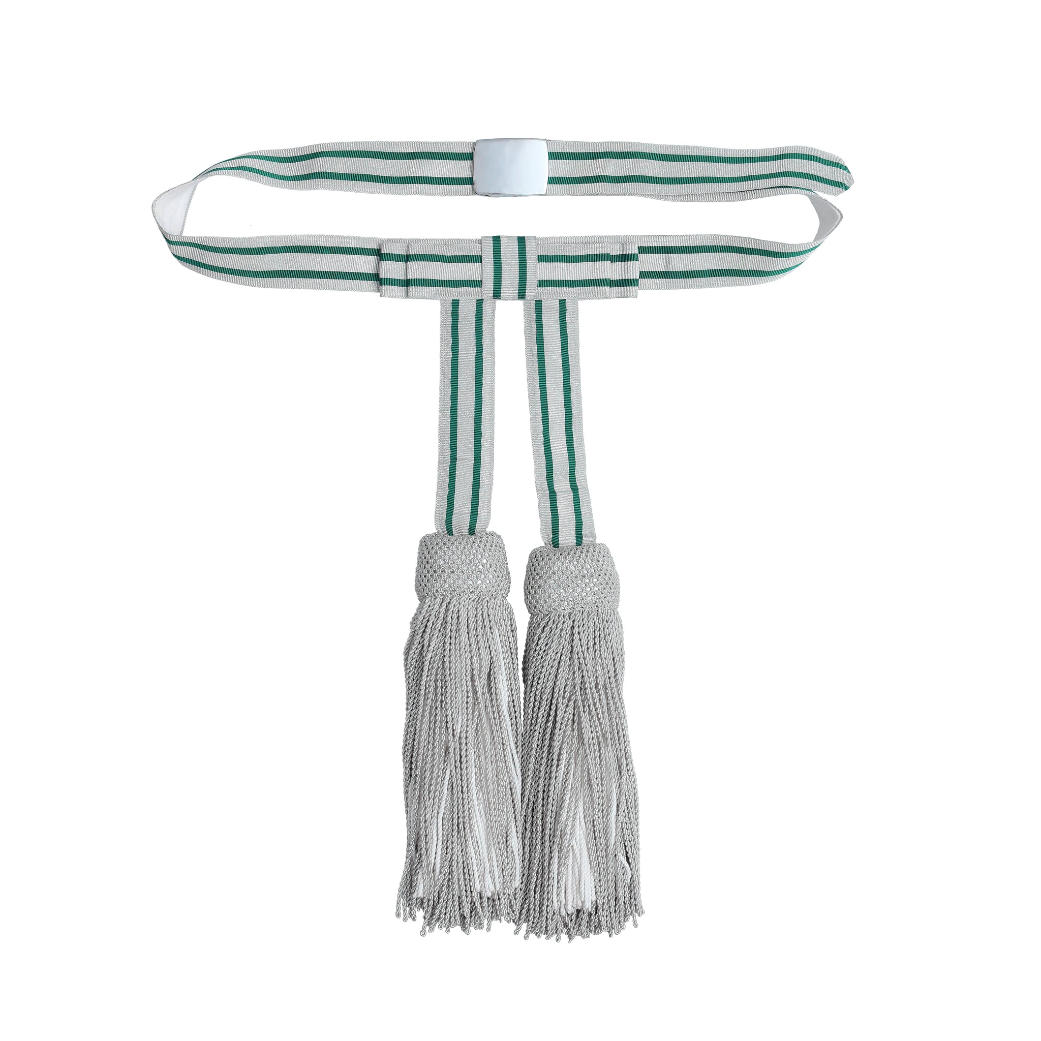 Schärpenquasten mit fester Schleife – silber mit grün Streifen Gürtel (120cm)