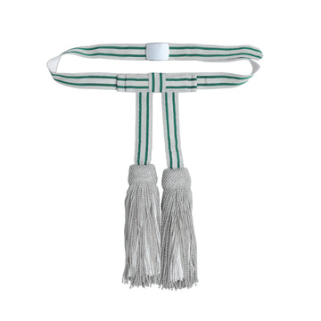 Schärpenquasten mit fester Schleife – silber mit grün Streifen Gürtel (120cm)