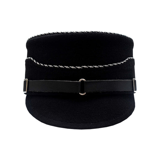 Schaftmütze schwarz mit alu/schwarz kordel