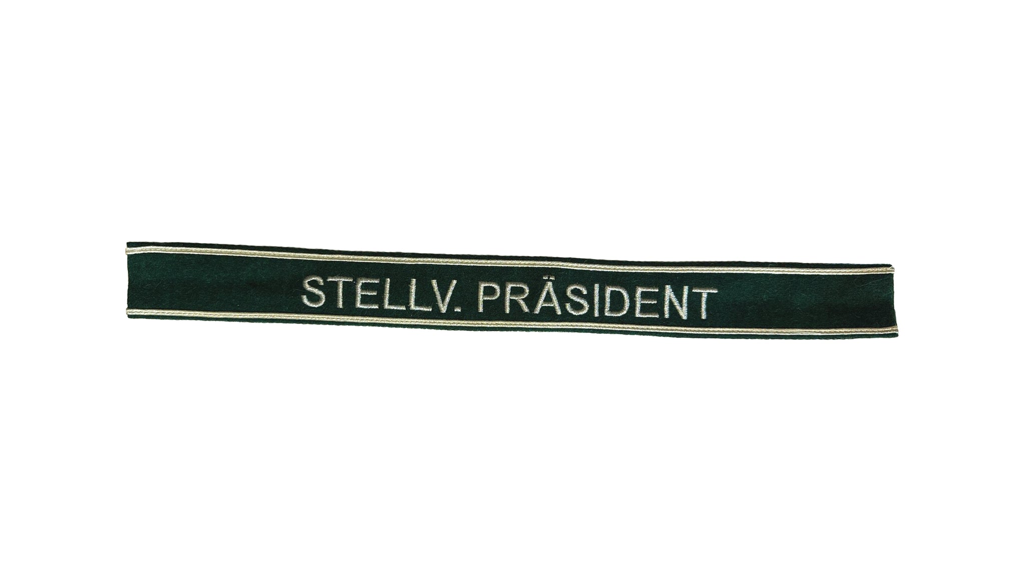 Verein Ärmelband / Ärmelstreifen STELLV. PRÄSIDENT in silber auf dunkelgrünem Filz