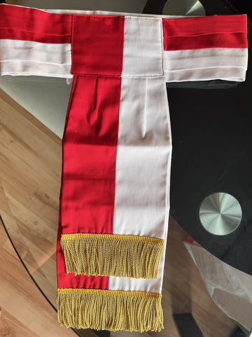 weiß/rot Bauch-Schärpe mit Gold Kordelfransen