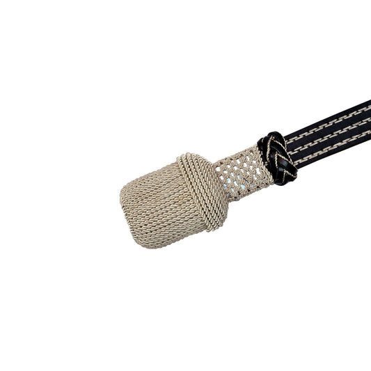 Silber Portepee mit Lederriemen Knot - ovale Quaste (grosse Ausführung)
